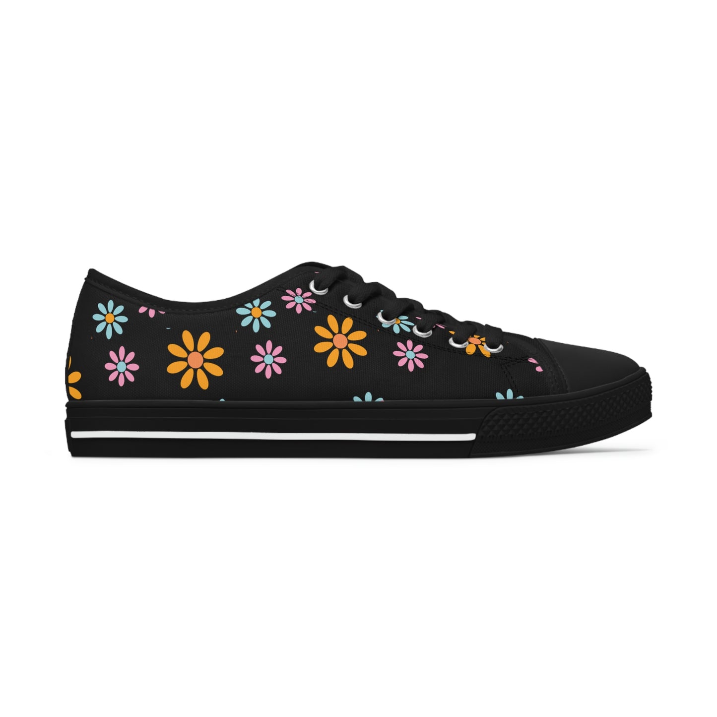 Colourful Flowers Womens Low Top Canvas Shoes | Sneakers | Black | Right