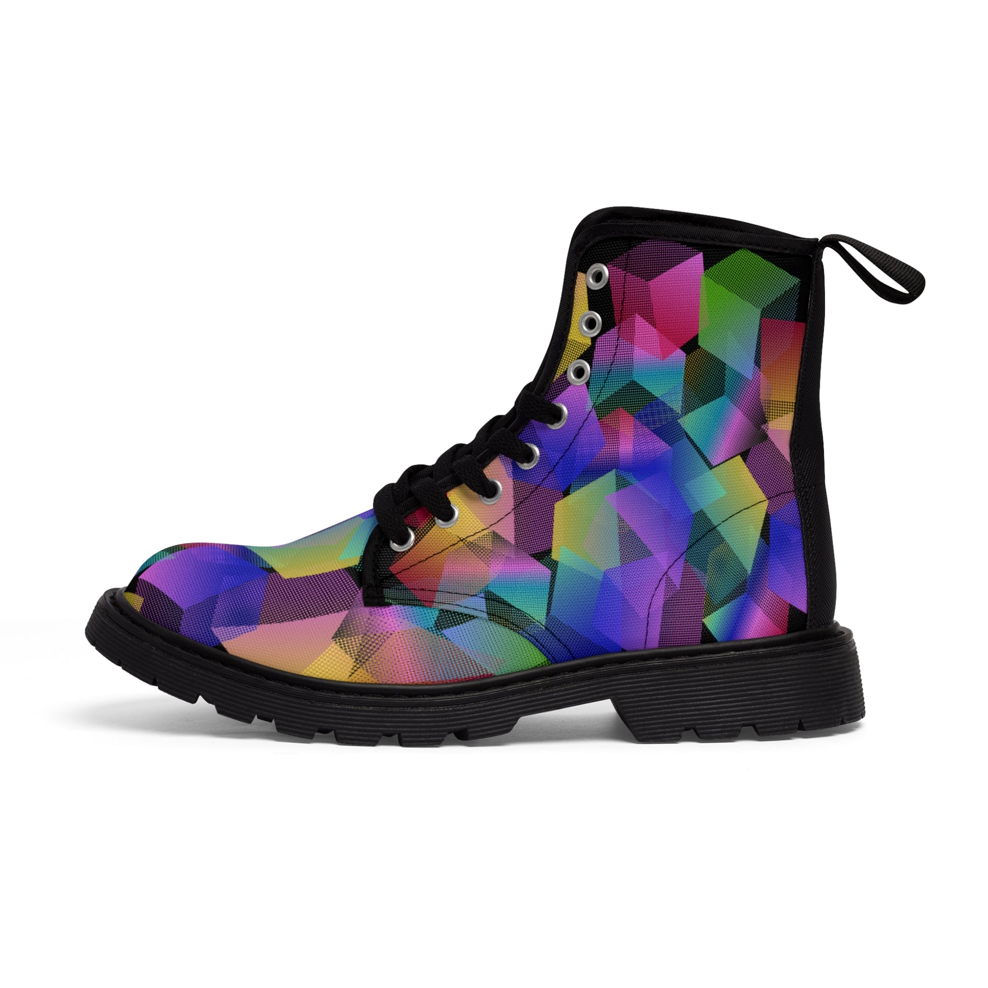 Vibrant Cubes Women's Canvas Boots - Women’s Boots - Black - Left