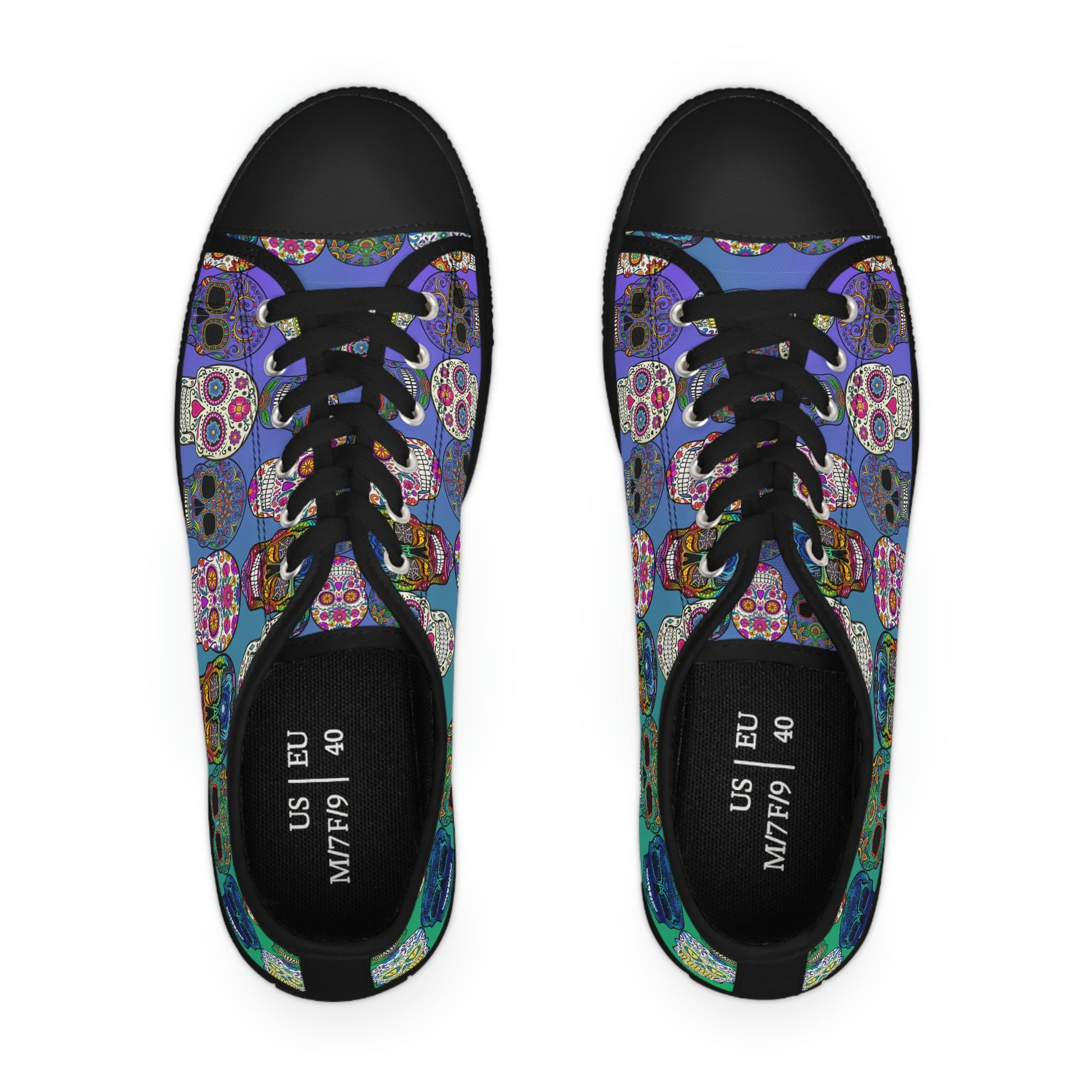 Mexican Skulls Women's Low Top Canvas Shoes - Sneakers - Black - Top