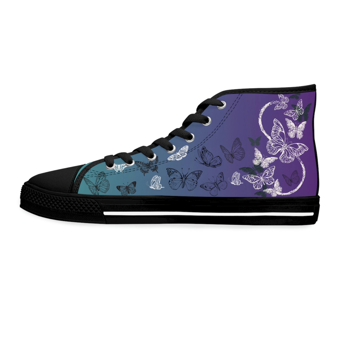 Modern Butterflies Women's High Top Canvas Shoes - Sneakers - Black - Left