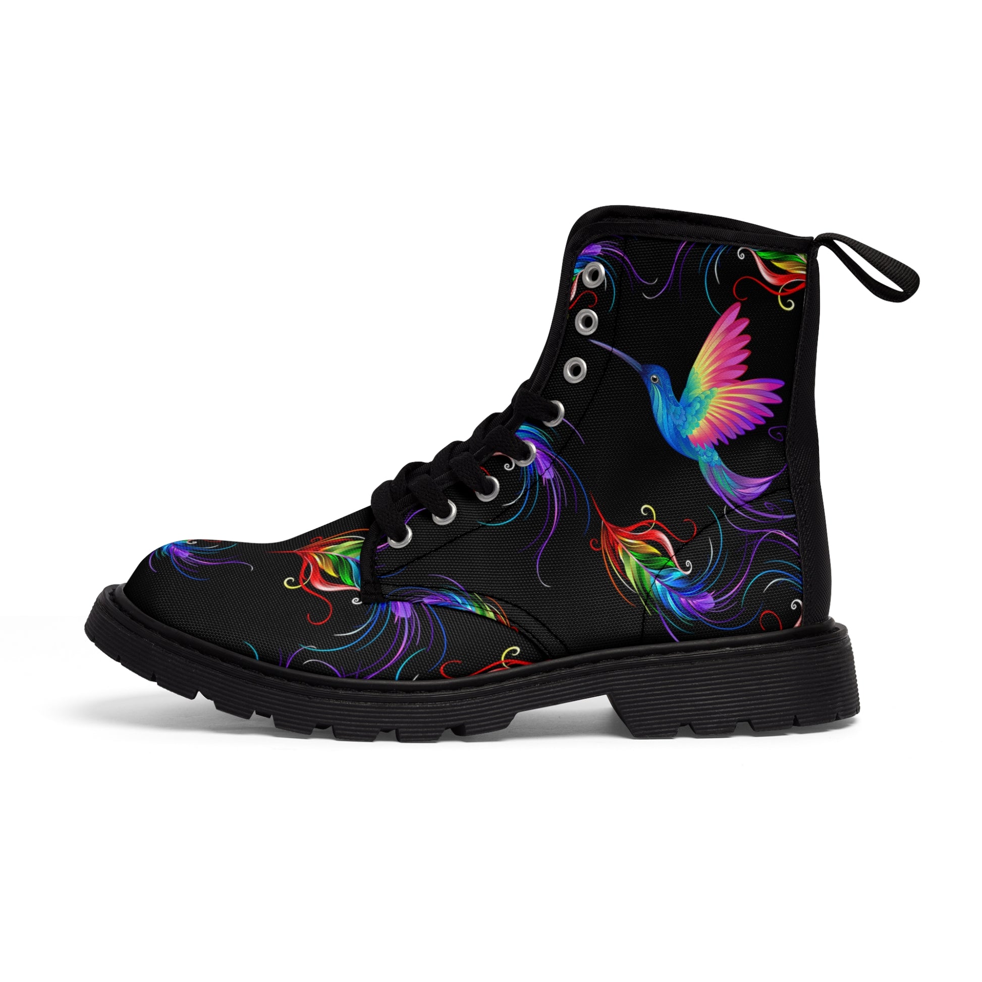 Rainbow Hummingbird Women's Canvas Boots - Women’s Boots - Black - Left