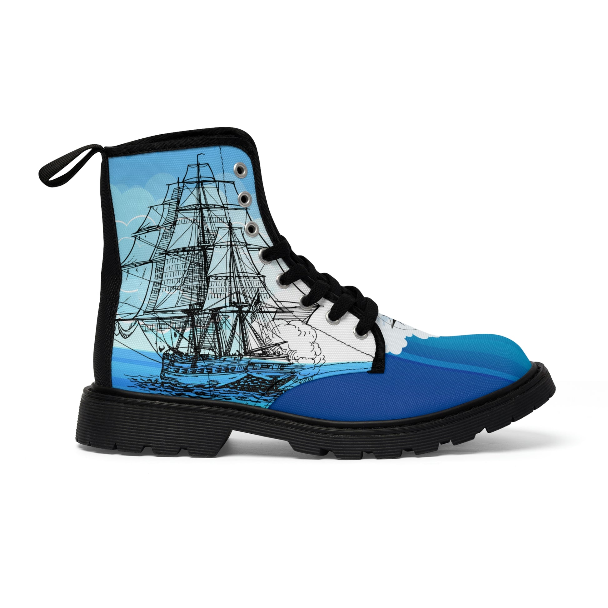 Ship On The Sea Men's Canvas Boots - Mens Boots - Black - Right