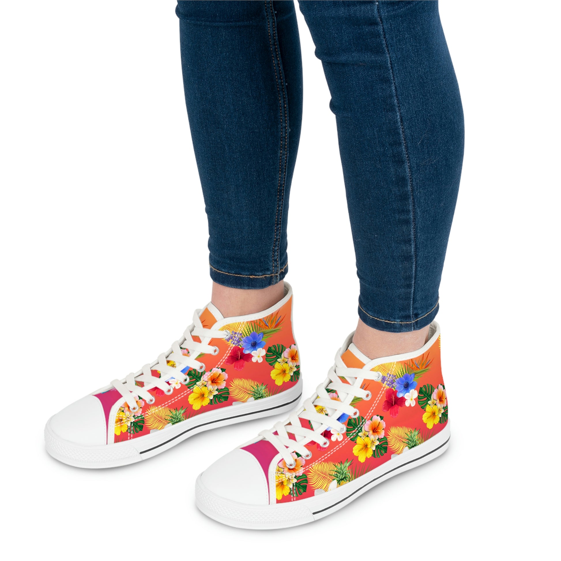 Tropical Flowers Women's High Top Canvas Shoes - Sneakers - White - On The Go