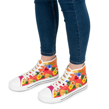 Tropical Flowers Women's High Top Canvas Shoes - Sneakers - White - On The Go