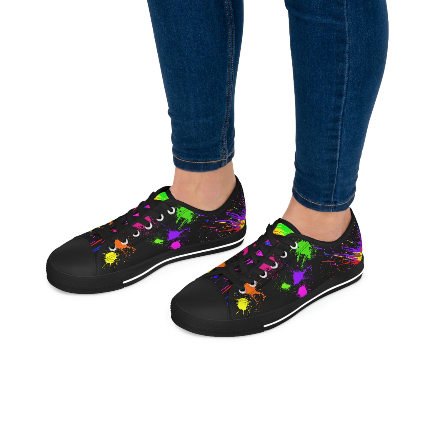 Paint Splashes Women's Low Top Canvas Shoes - Sneakers - Black