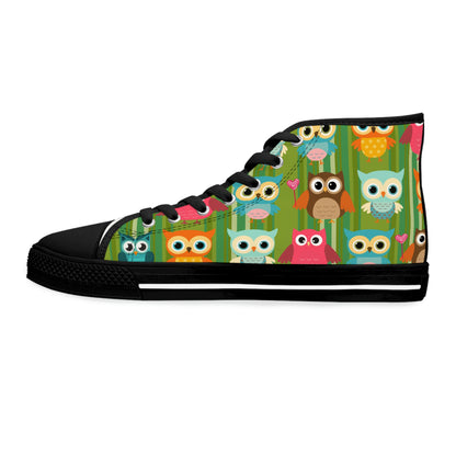 Owls Women's High Top Canvas Shoes - Sneakers - Black - Left