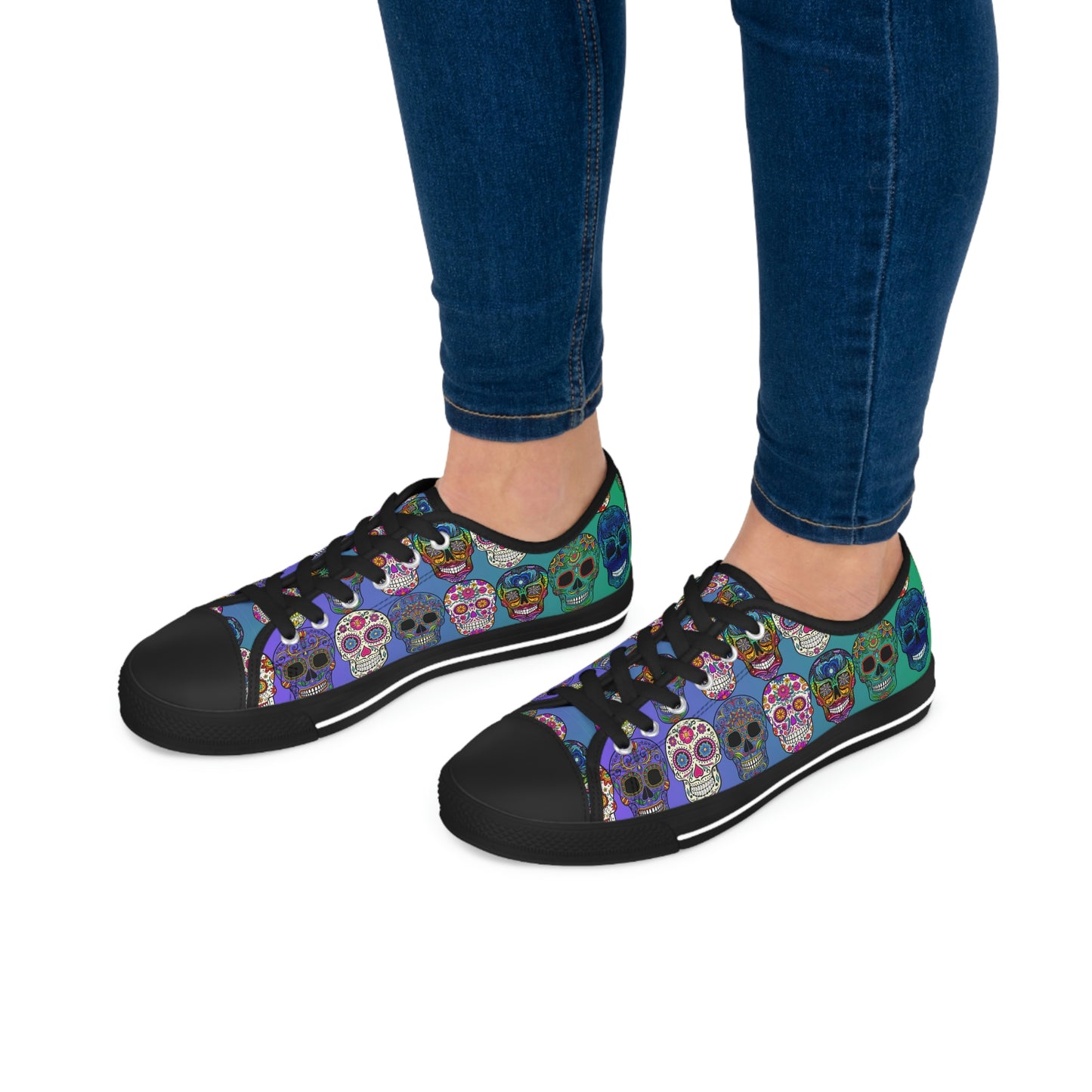 Mexican Skulls Women's Low Top Canvas Shoes - Sneakers - Black - On The Go