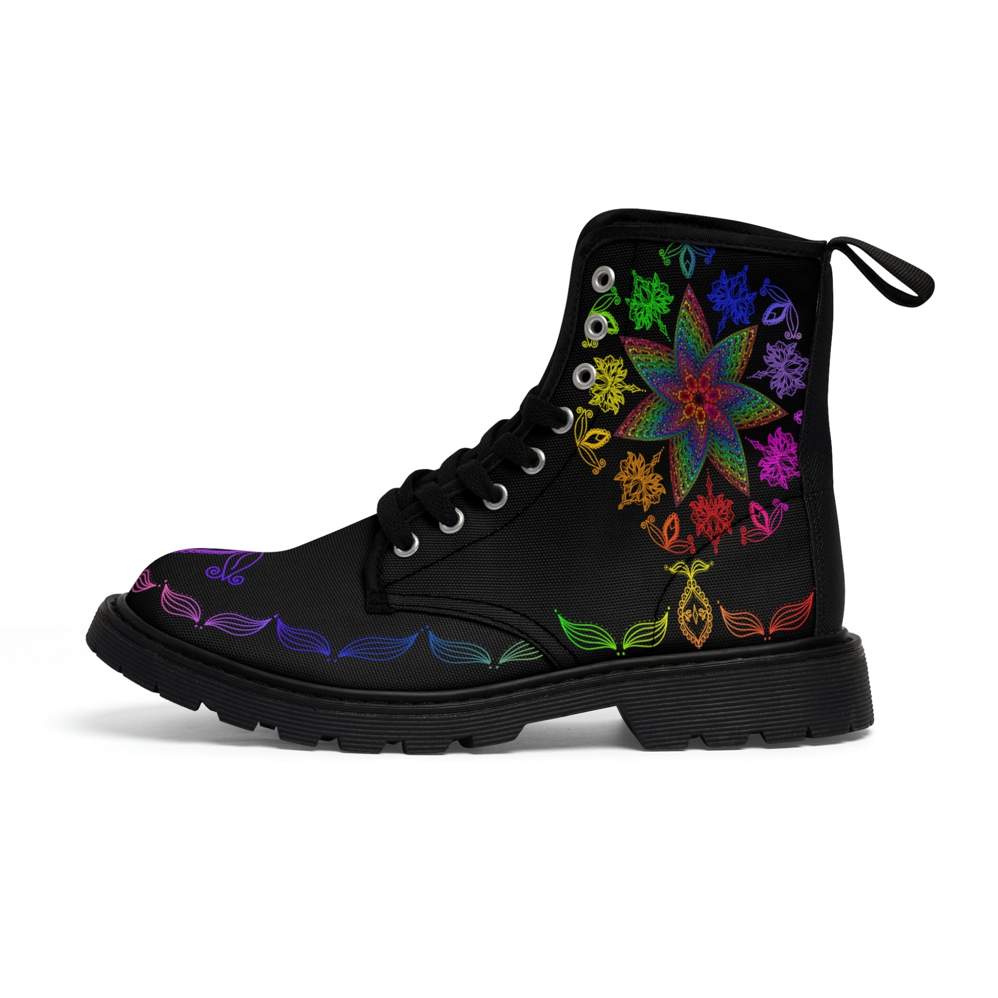 Mandala Women's Canvas Boots - Women’s Boots - Black - Left