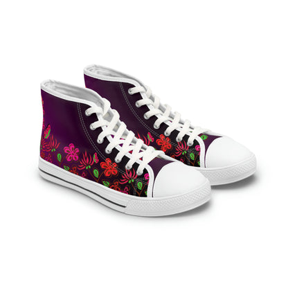 Flowers Women's High Top Canvas Shoes - Sneakers - White