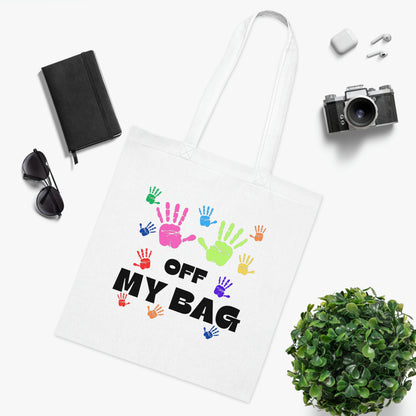 Hands Off Canvas Tote Bag | Reusable Grocery Bag | Shoulder Bag | Cute Tote Bag | White