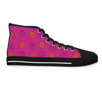 Strawberry Women's High Top Canvas Shoes - Sneakers - Black - Right