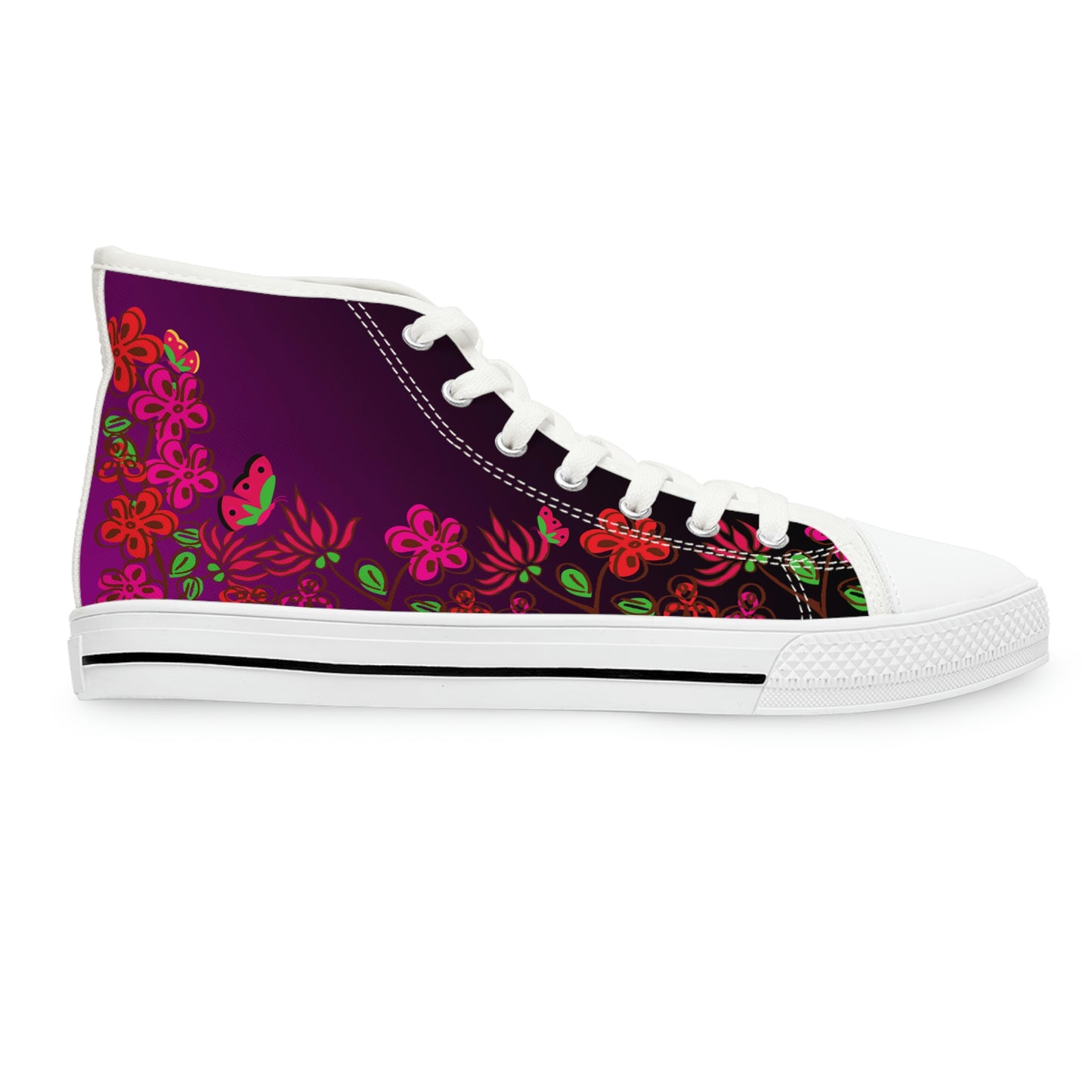 Flowers Women's High Top Canvas Shoes - Sneakers - White - Right