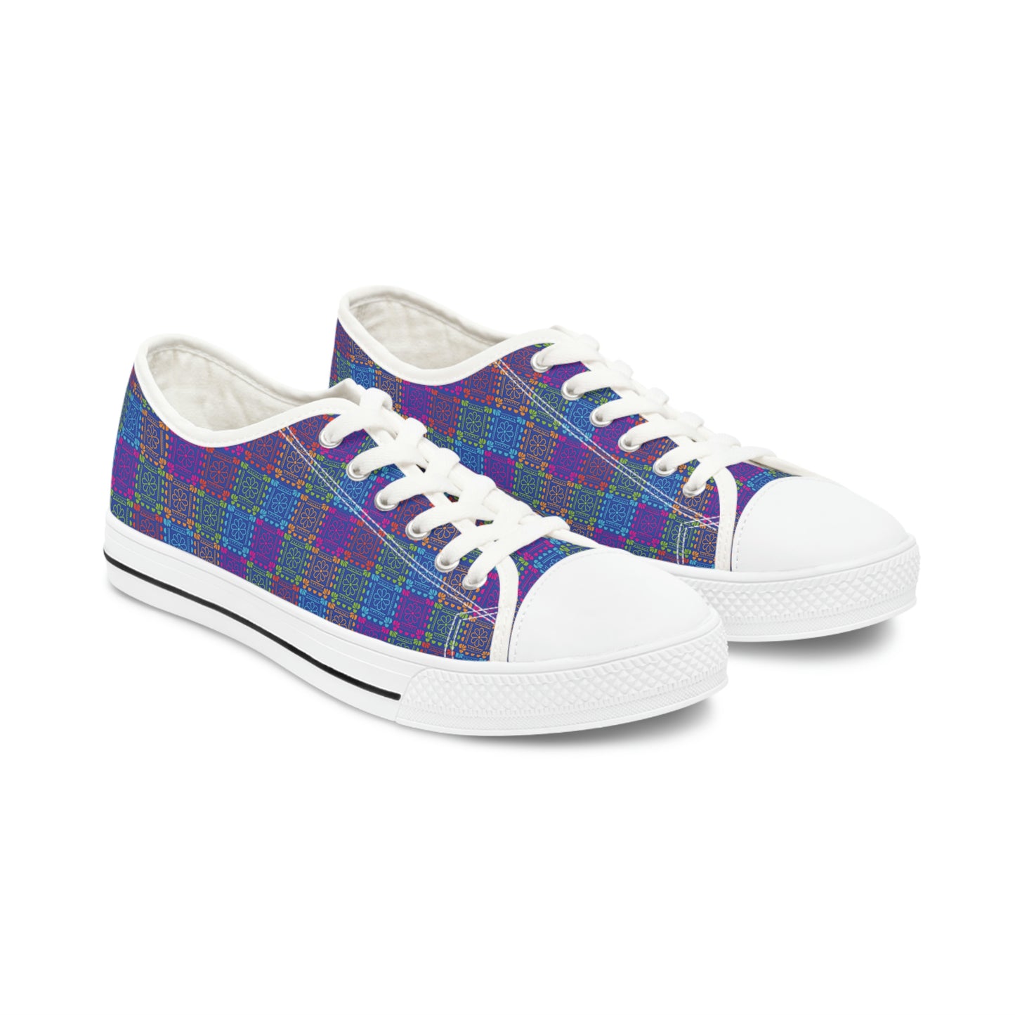 Purple Patterns Women's Low Top Canvas Shoes - Sneakers - White