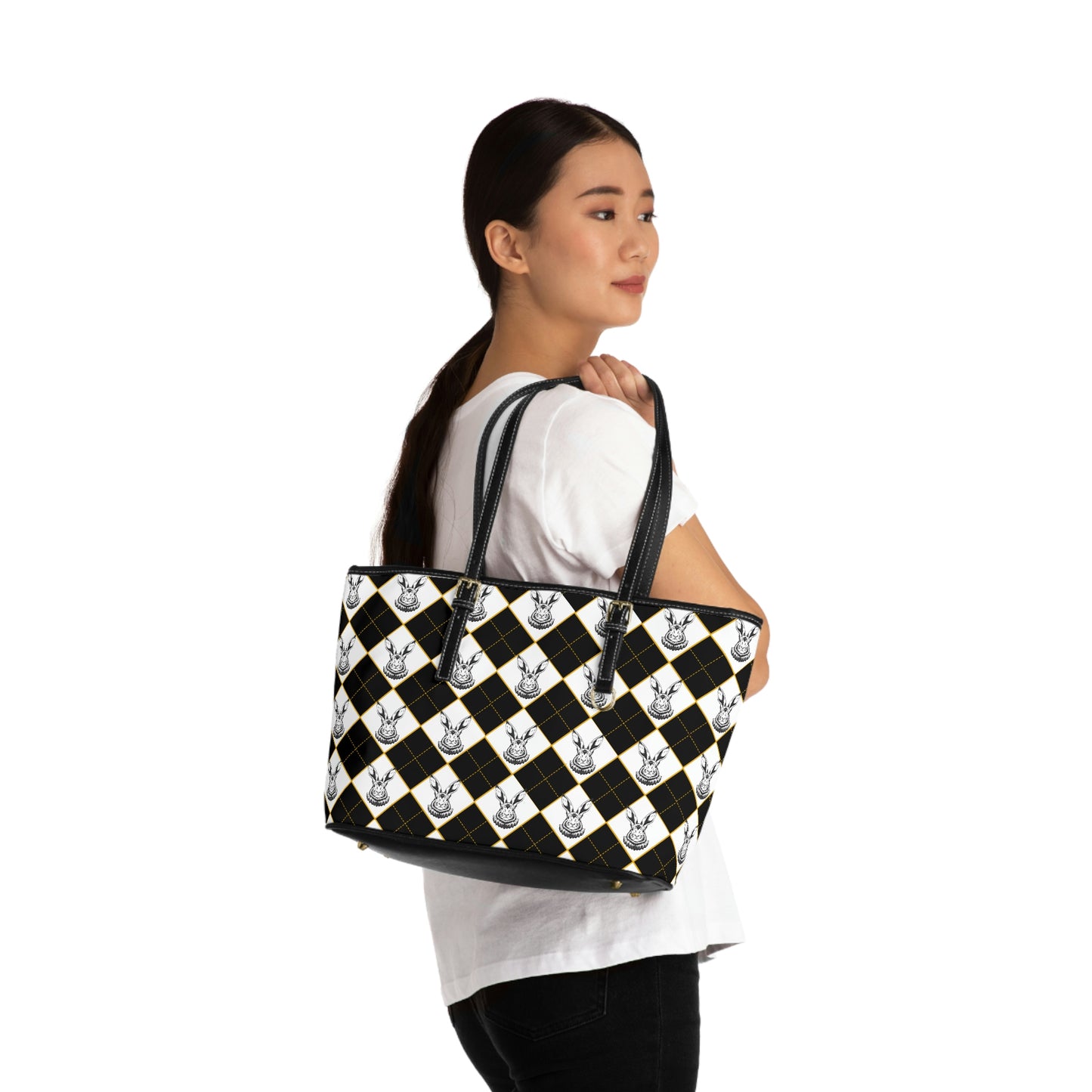 Black &amp; White Alice PU Leather Shoulder Bag - Leather Tote Bag - Shoulder Bag