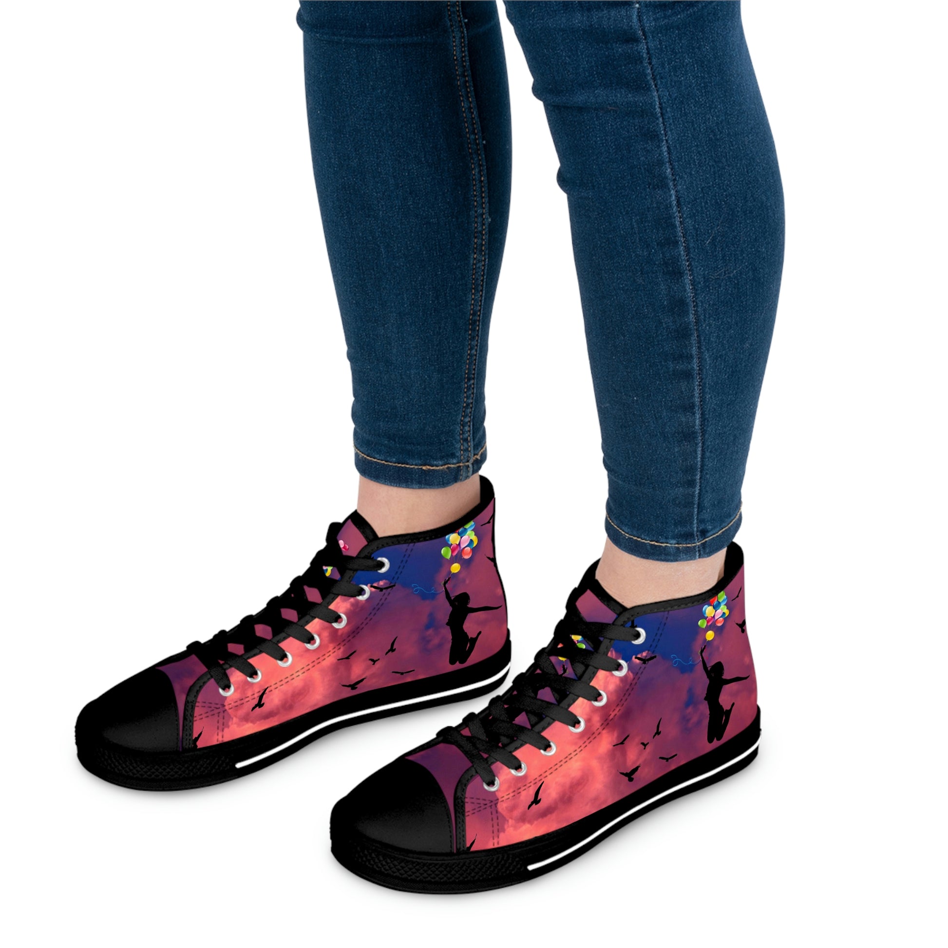 Girl With Balloons Women's High Top Canvas Shoes - Sneakers - Black - On The Go