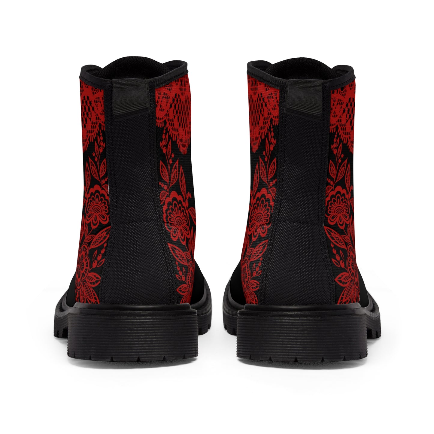 Red Lace Women's Canvas Boots - Women’s Boots - Black - Back