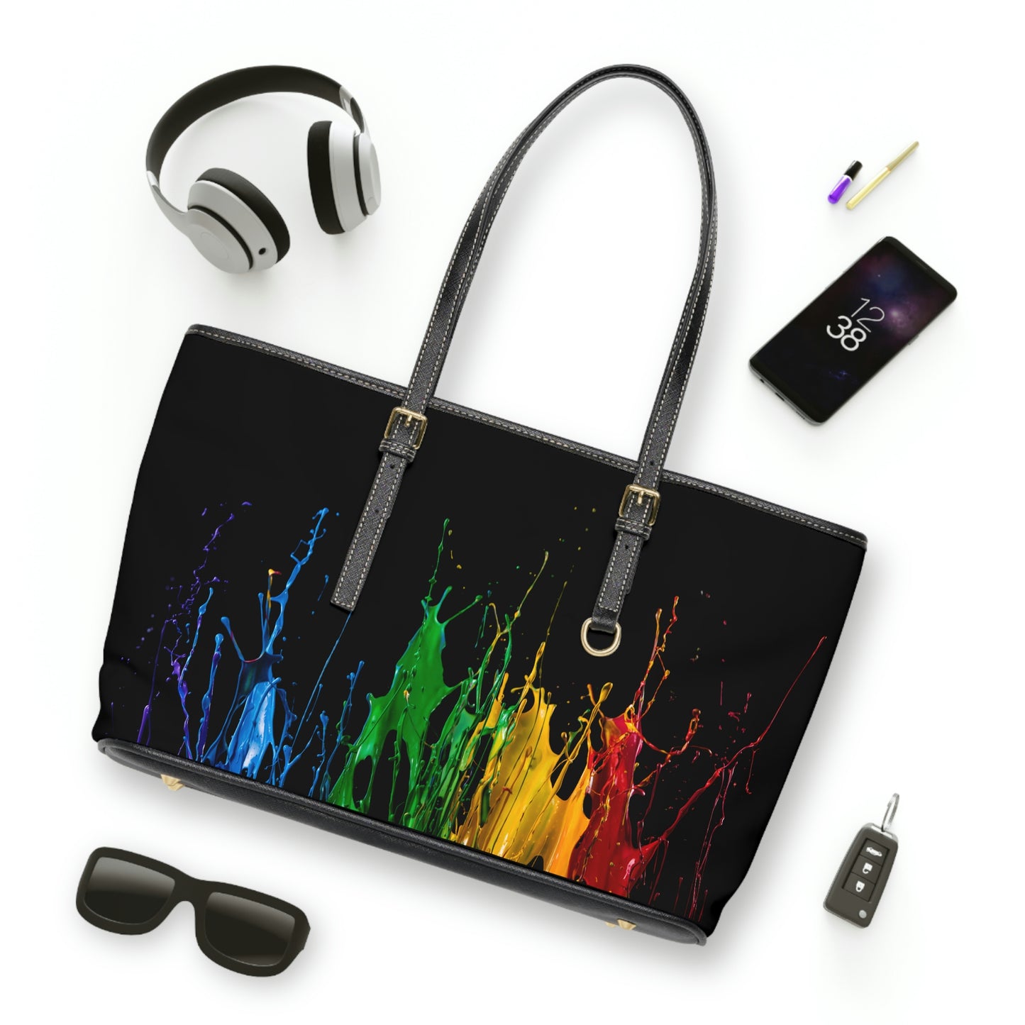 Splash Of Paint PU Leather Shoulder Bag - Leather Tote Bag - Modern Bag