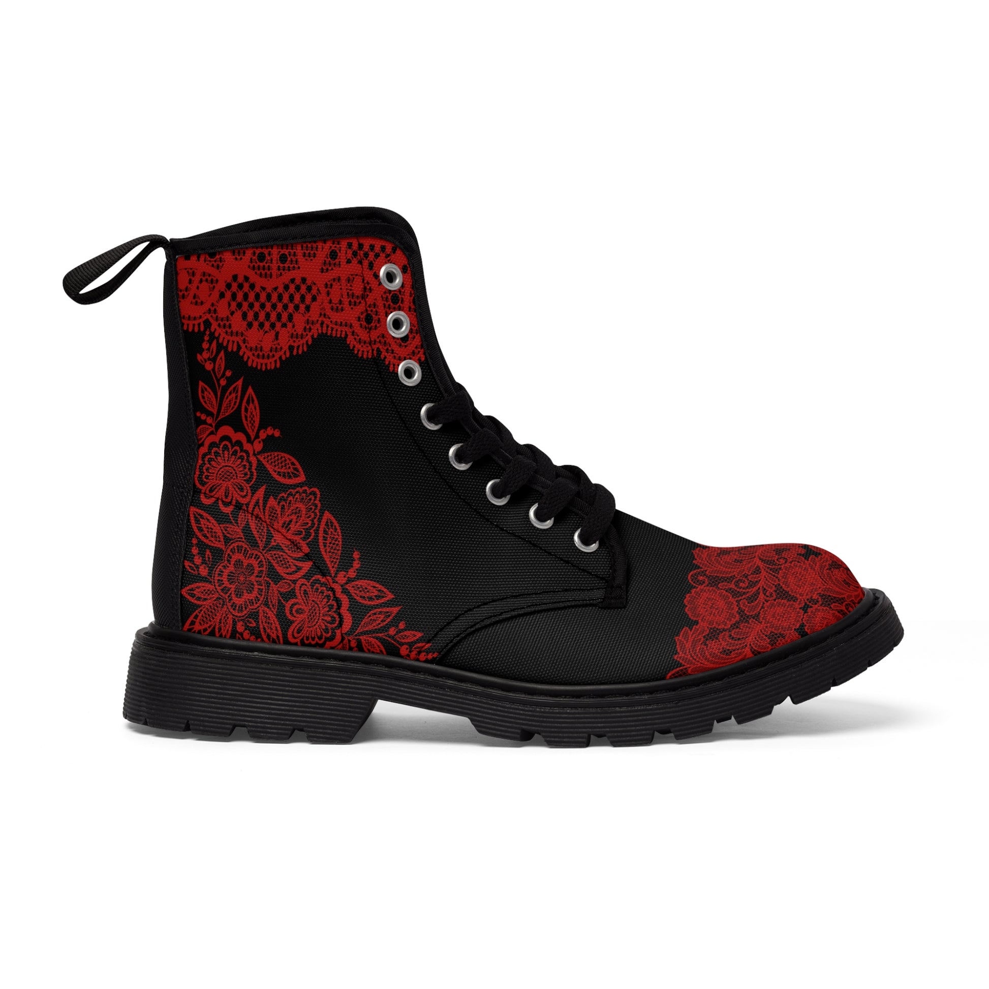 Red Lace Women's Canvas Boots - Women’s Boots - Black - Right