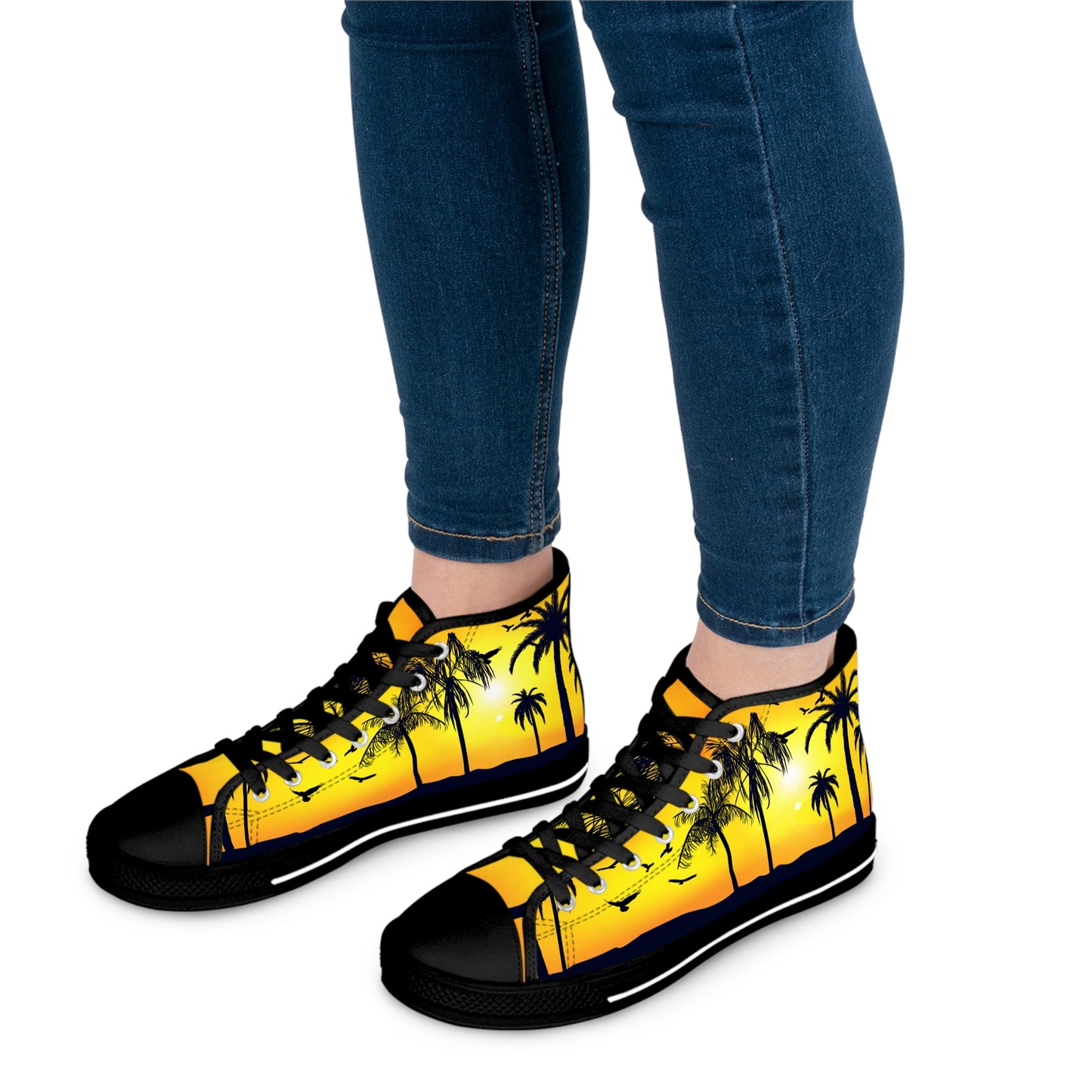 Sunset At The Beach Women's High Top Canvas Shoes - Sneakers - Black - On The Go