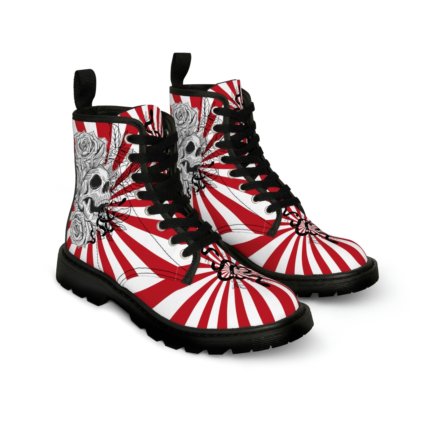 Skull Men's Canvas Boots - Mens Boots - Footwear - Black - Left And Right