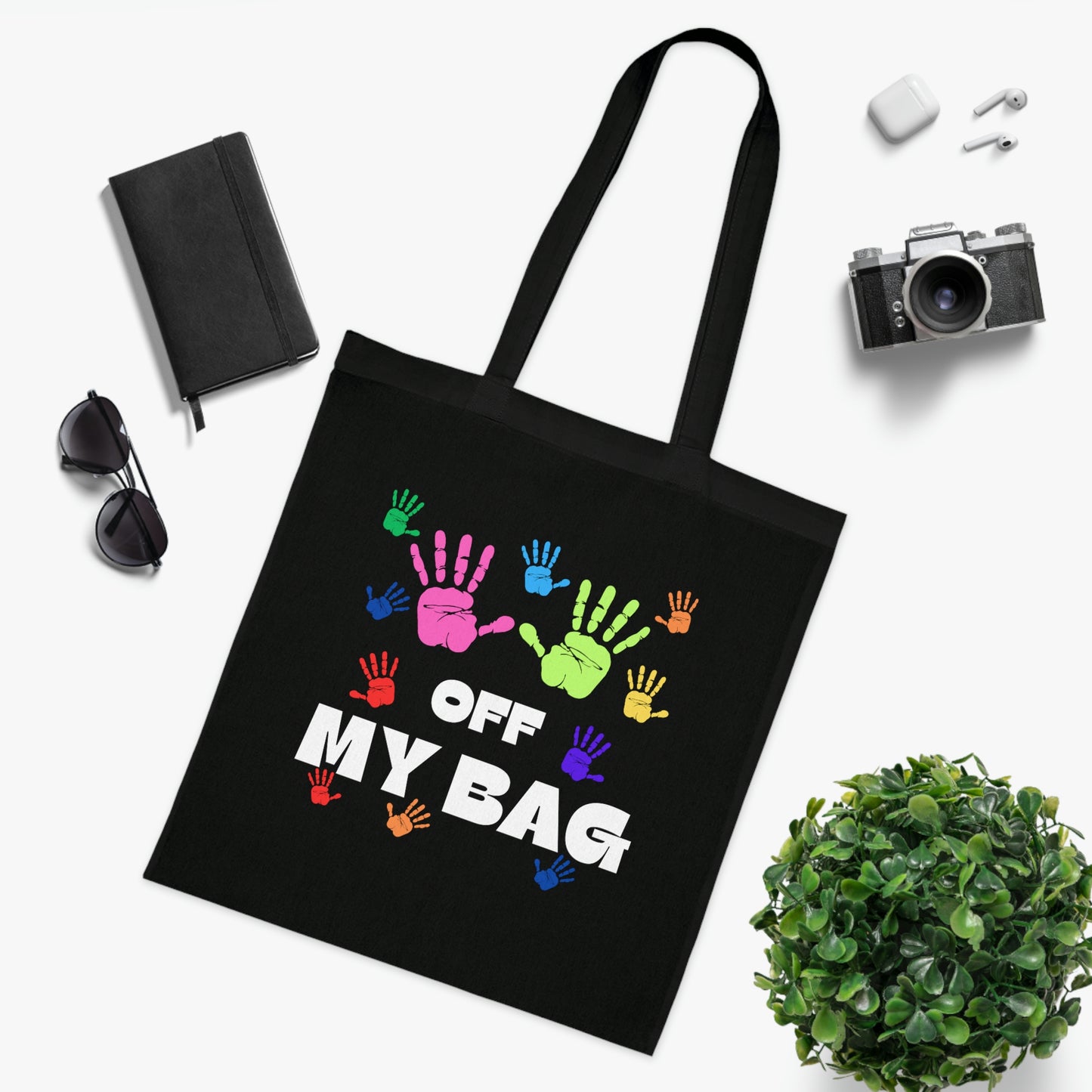 Hands Off Canvas Tote Bag | Reusable Grocery Bag | Shoulder Bag | Cute Tote Bag | Black