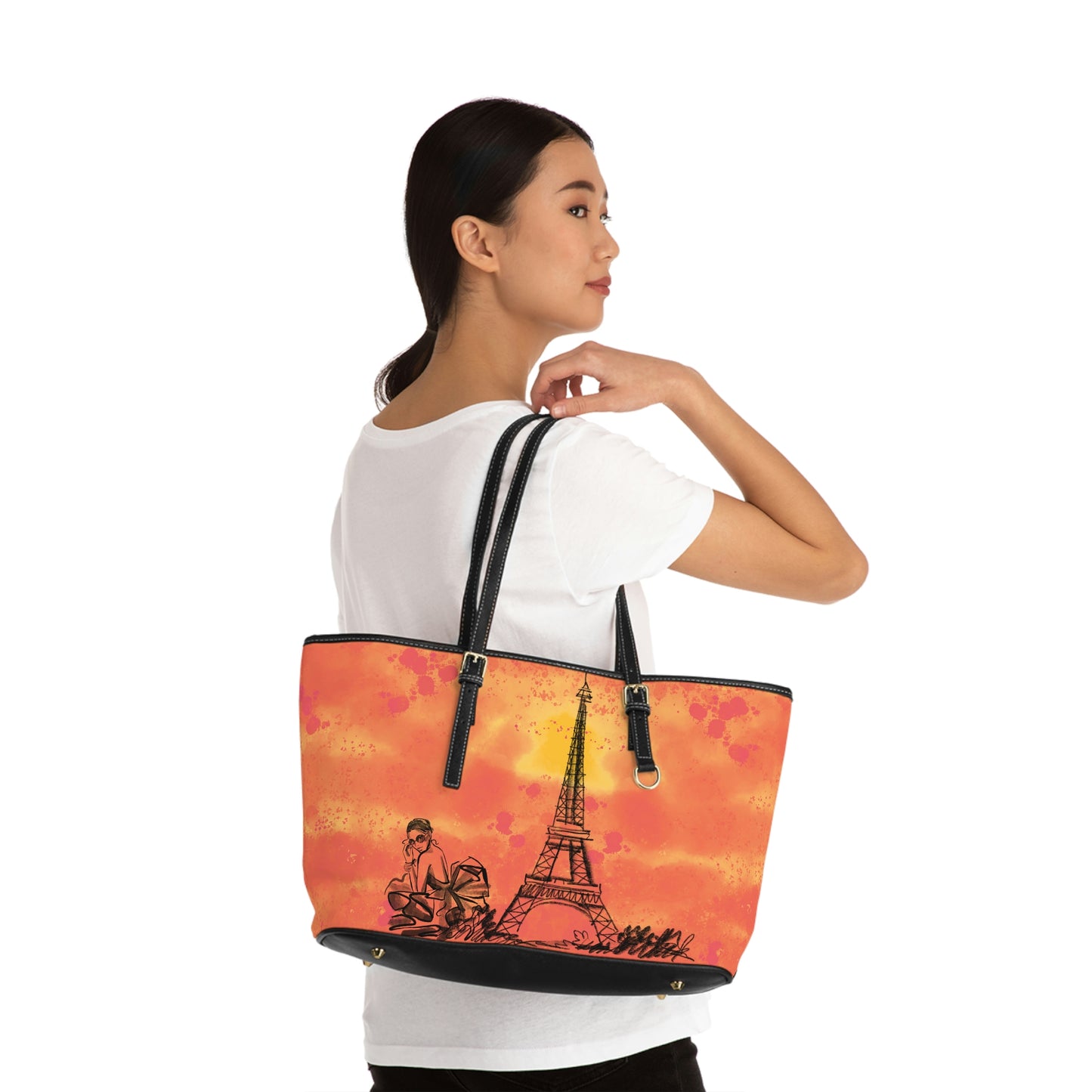 French Sunset PU Leather Shoulder Bag - Leather Tote Bag - Elegant Tote Bag