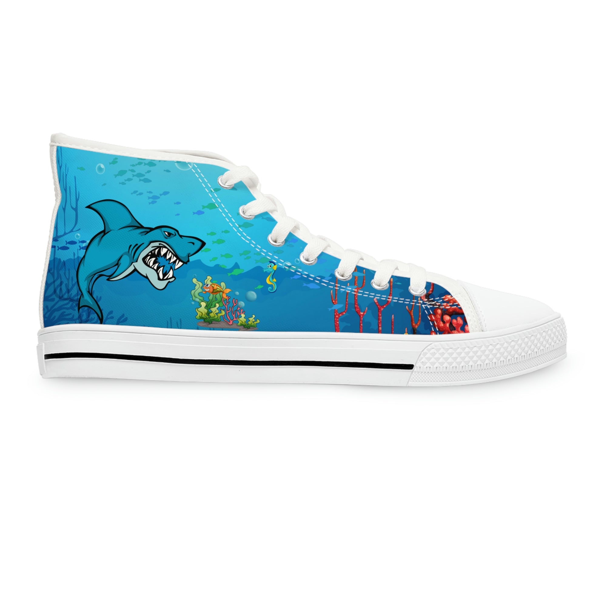 Shark Women's High Top Canvas Shoes - Sneakers - Whtie - Right