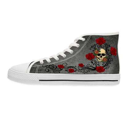 Skull&amp;Roses Women's High Top Canvas Shoes - Sneakers - White - Left