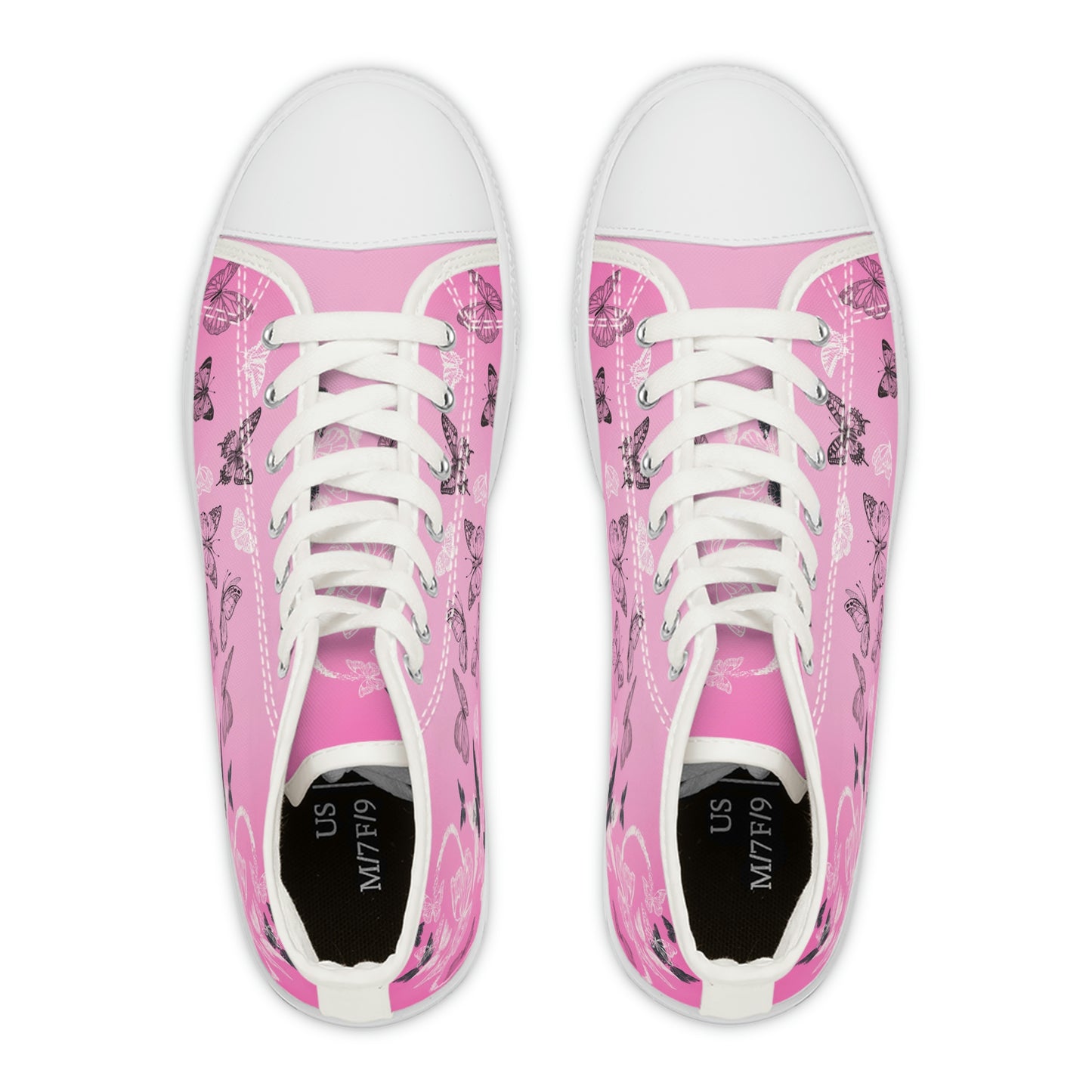 Pink Butterflies Women's High Top Canvas Shoes - Sneakers - White - Top