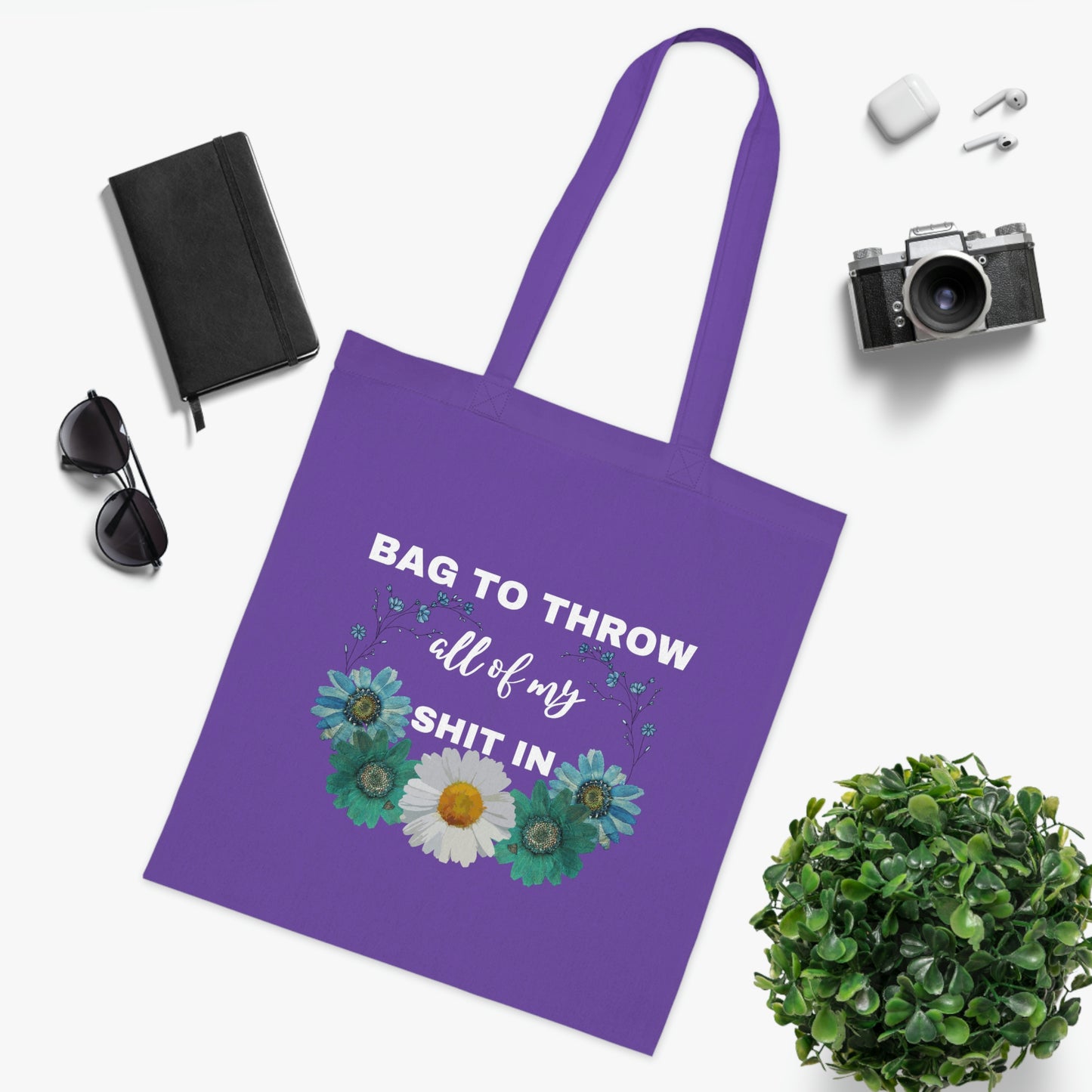 Flowery Canvas Tote Bag | Reusable Grocery Bag | Shoulder Bag | Cute Tote Bag | Purple