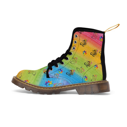 Colourful Butterflies Women's Canvas Boots - Women’s Boots - Brown - Left