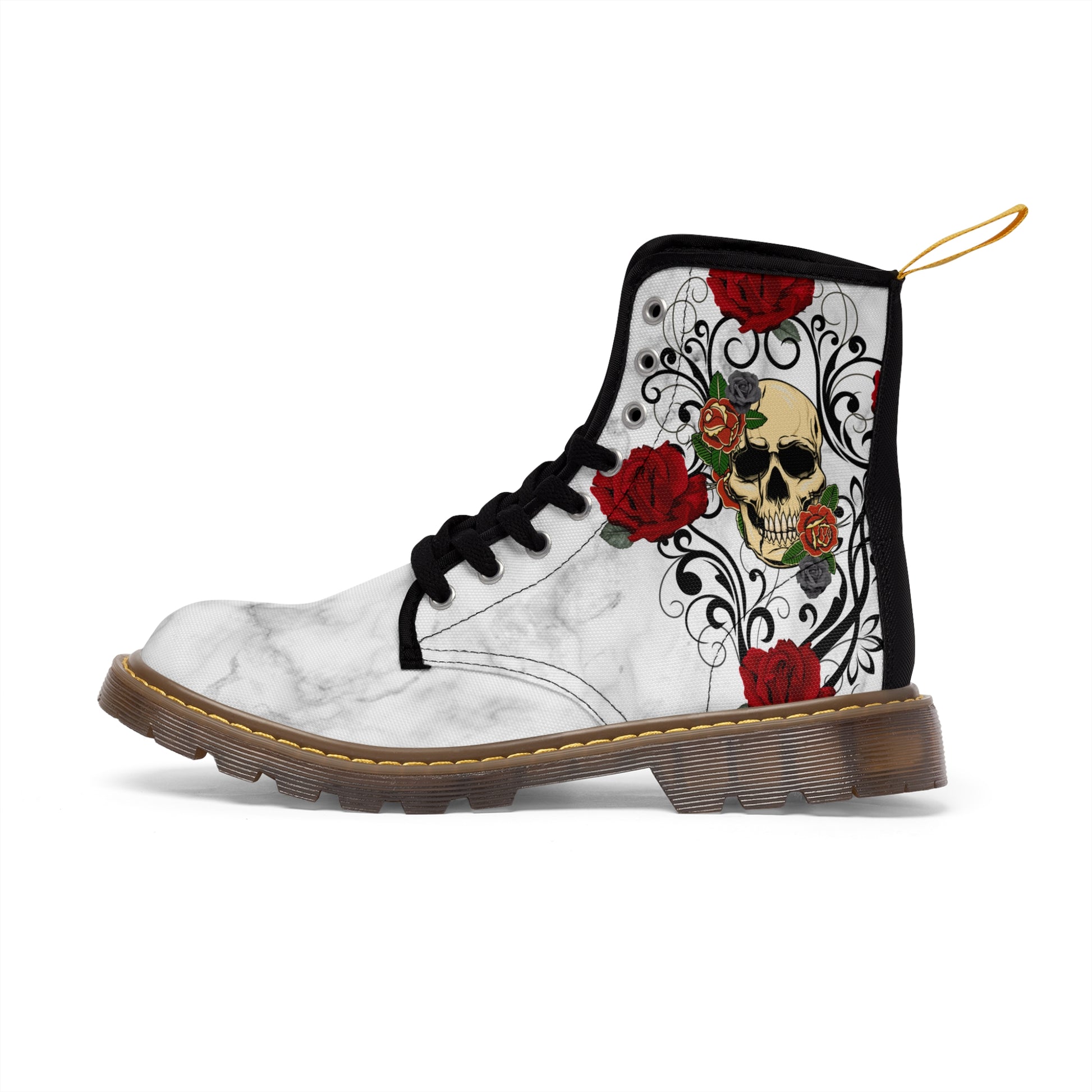 Skull &amp; Roses Women's Canvas Boots - Women’s Boots - Brown - Left