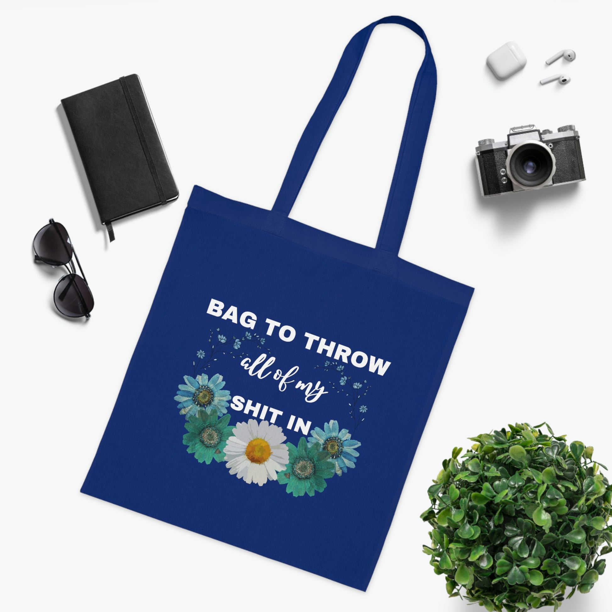 Flowery Canvas Tote Bag | Reusable Grocery Bag | Shoulder Bag | Cute Tote Bag | Blue