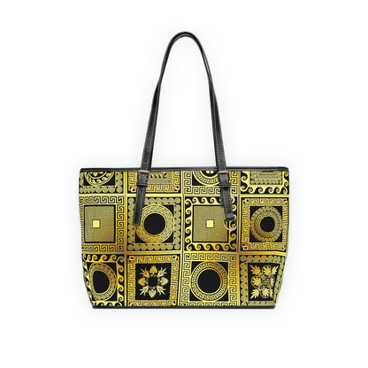 Black &amp; Gold PU Leather Shoulder Bag - Leather Tote Bag - Back