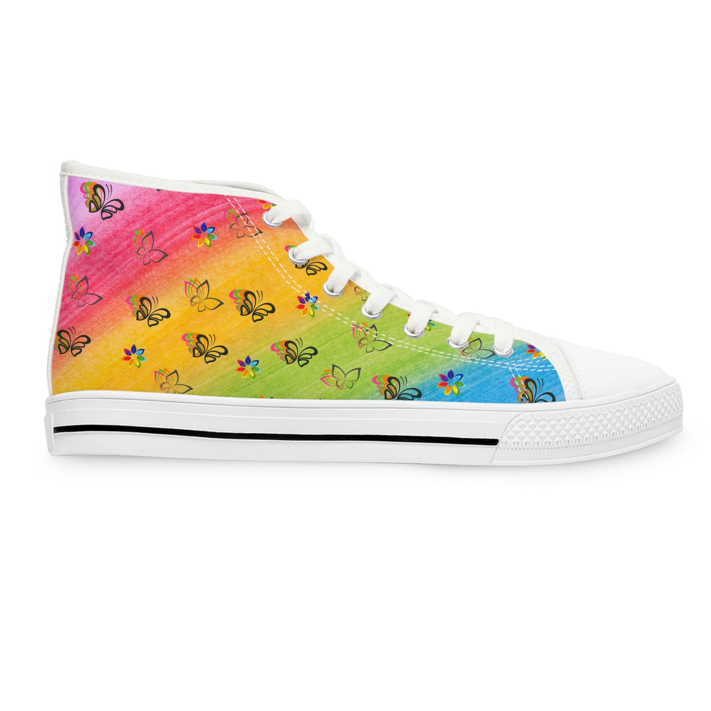 Rainbow Butterflies Women's High Top Canvas Shoes - Sneakers - White - Right