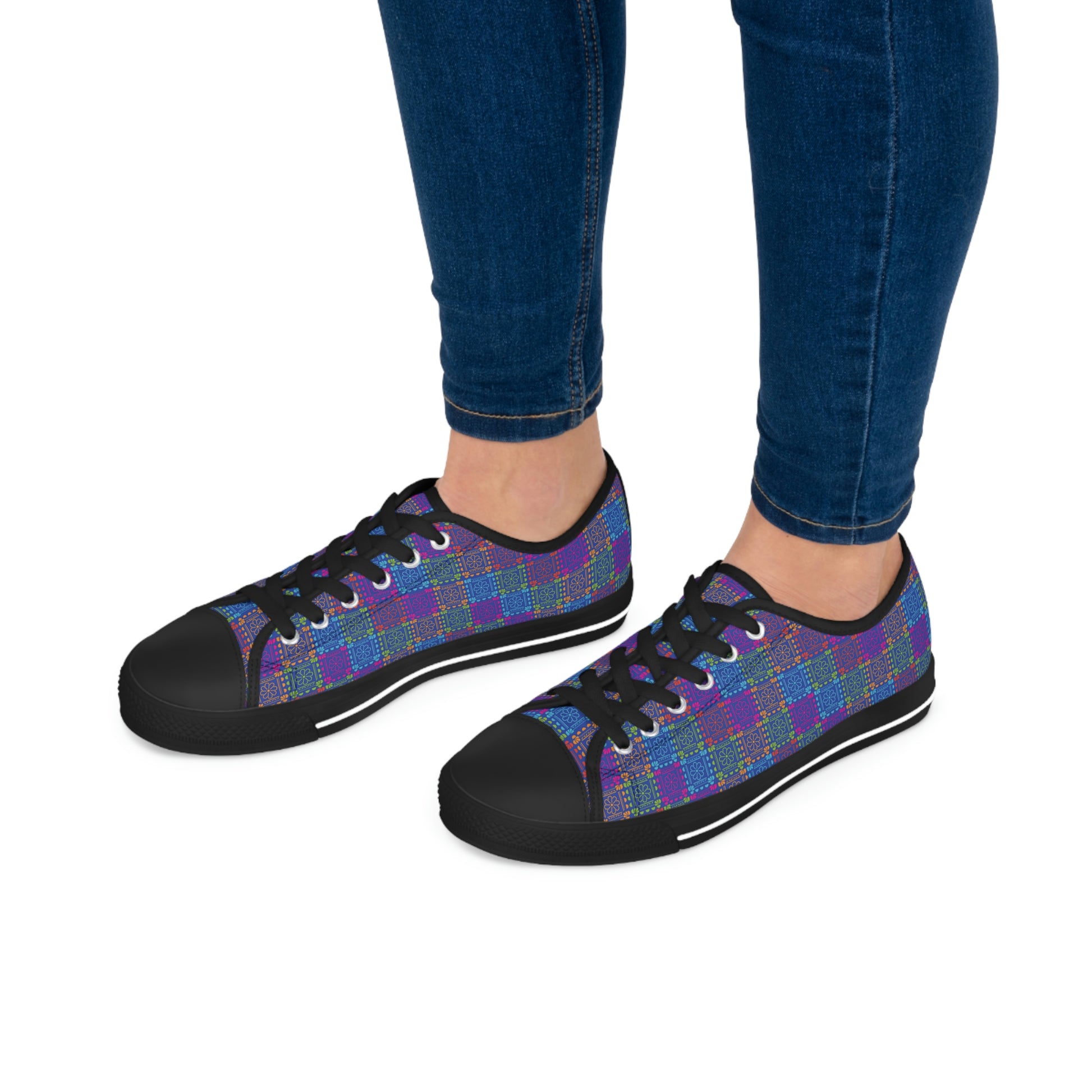 Purple Patterns Women's Low Top Canvas Shoes - Sneakers - Black - On The Go