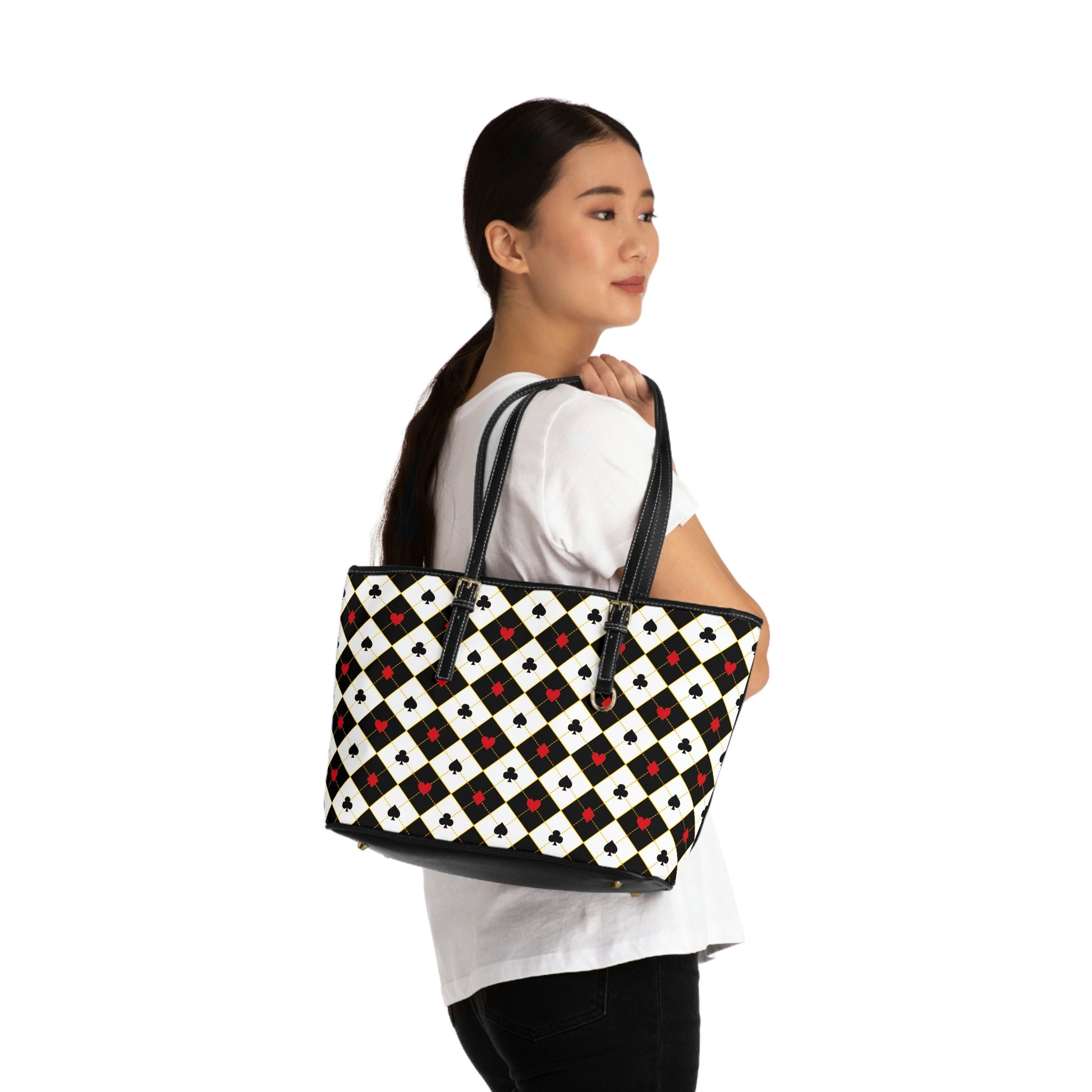 Black &amp; White Cards PU Leather Shoulder Bag - Leather Tote Bag- Shoulder Bag