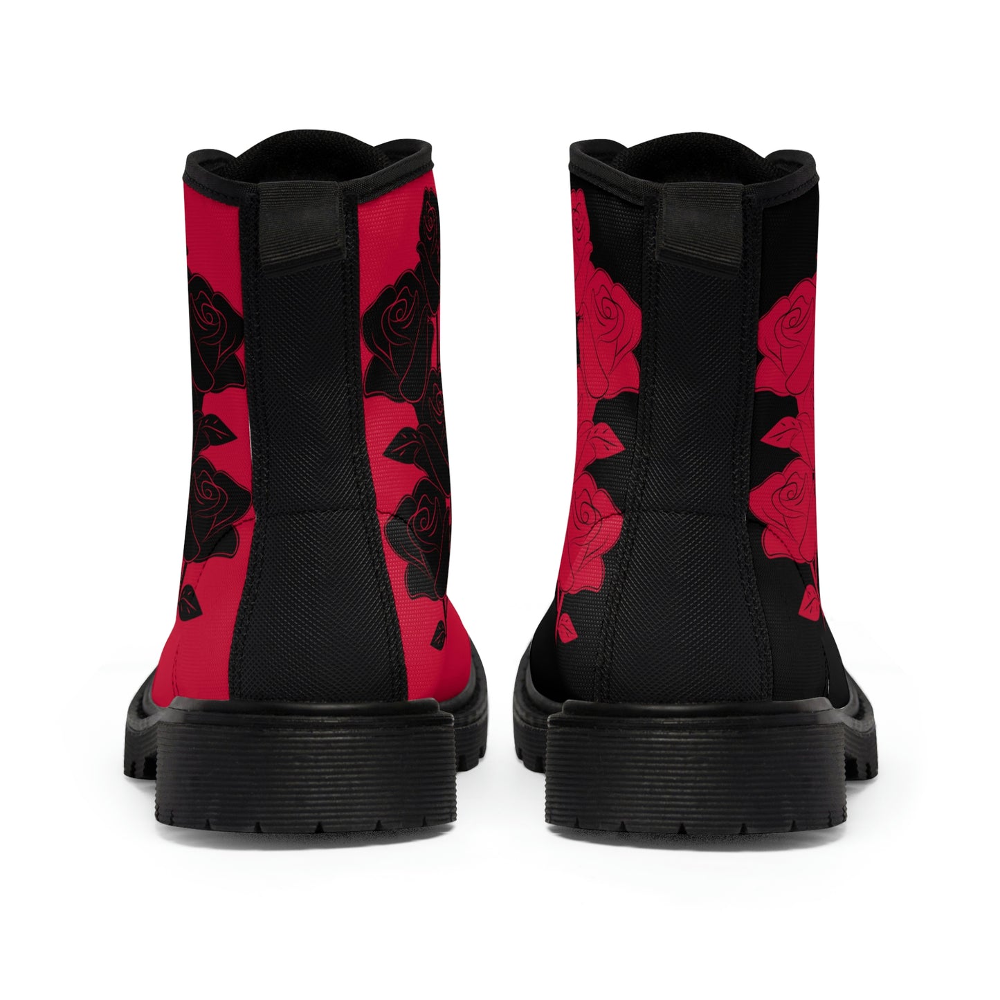 Unusual Black &amp; Red Women's Canvas Boots - Women’s Boots - Black - Back