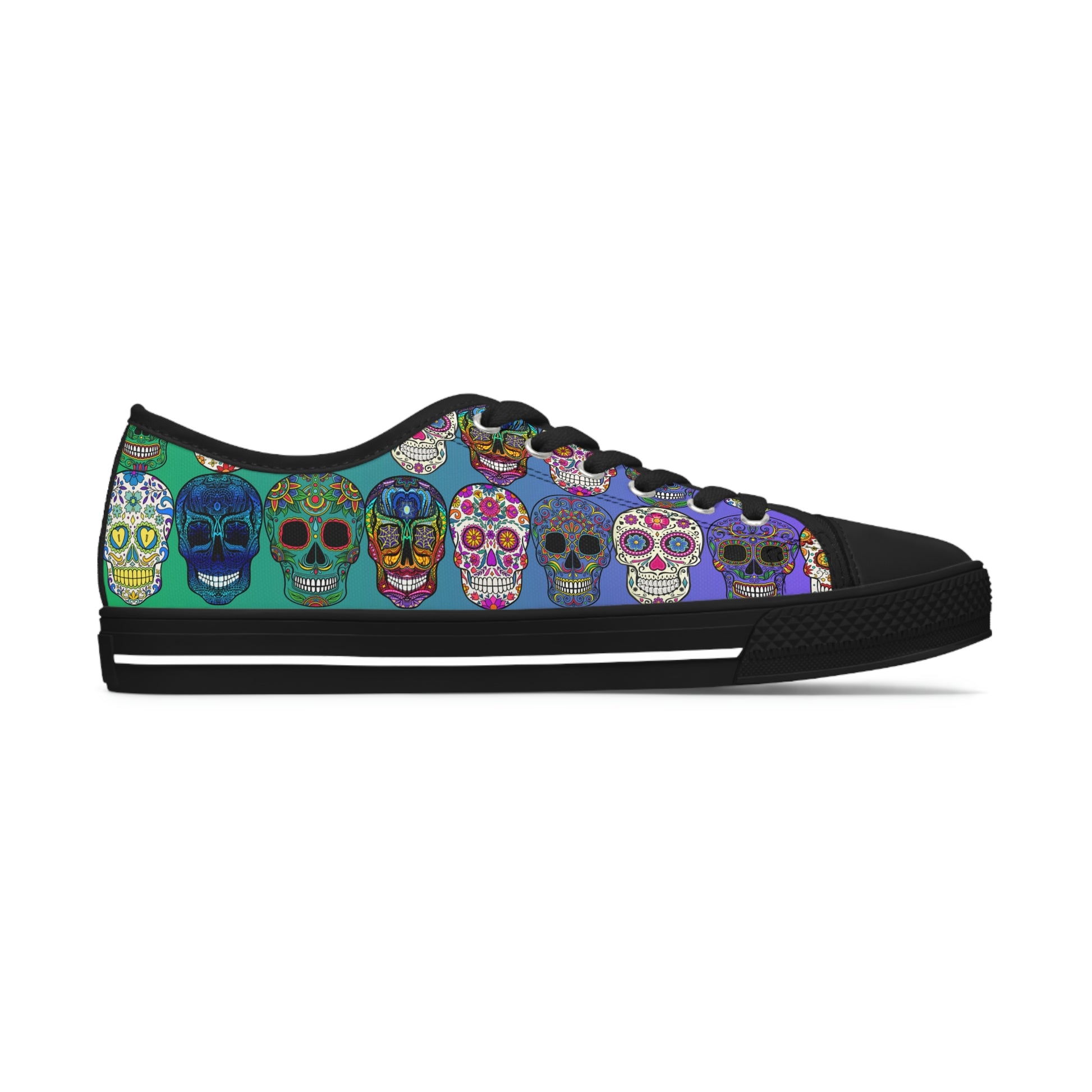 Mexican Skulls Women's Low Top Canvas Shoes - Sneakers - Black - Right