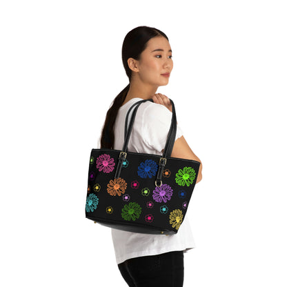 Vibrant Flowers PU Leather Shoulder Bag - Leather Tote Bag - Everyday Use