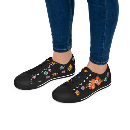 Colourful Flowers Womens Low Top Canvas Shoes | Sneakers | Black