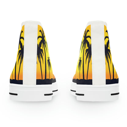 Sunset At The Beach Women's High Top Canvas Shoes - Sneakers - White - Back