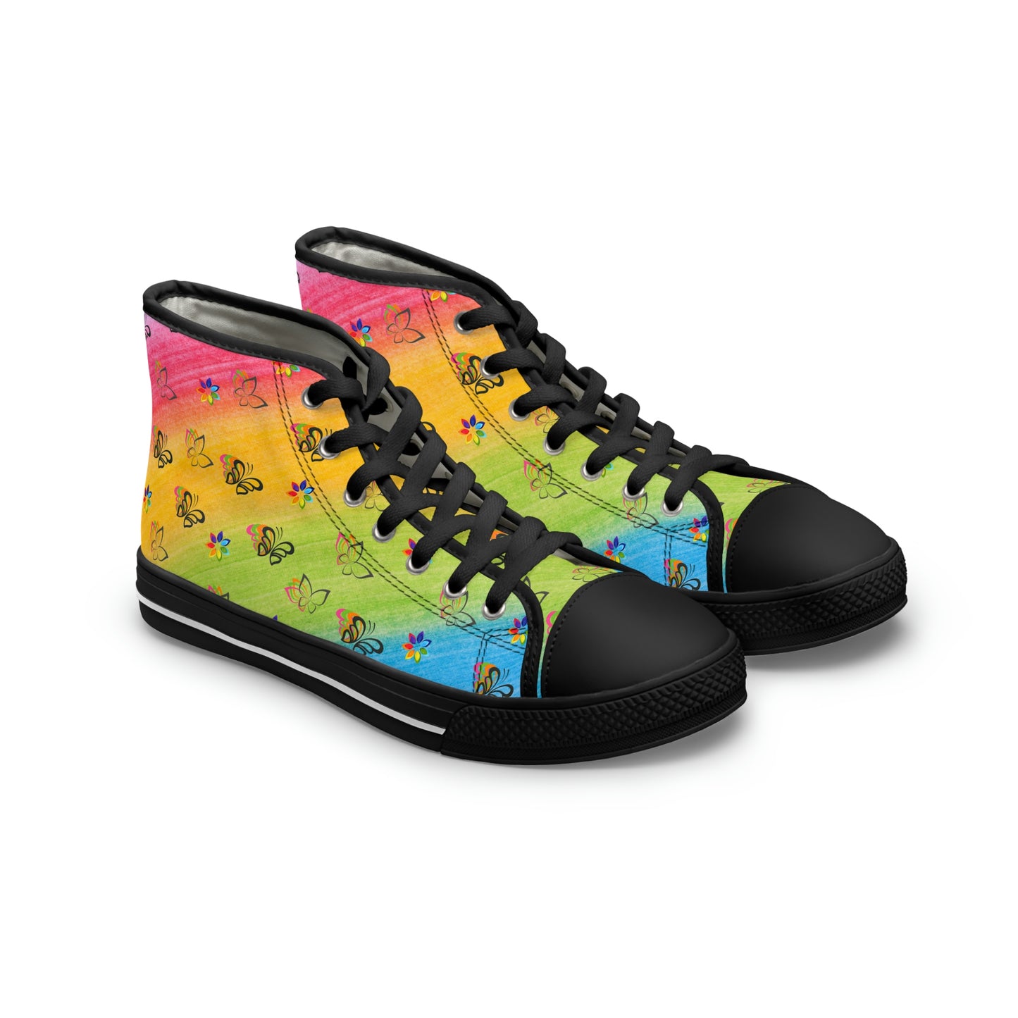 Rainbow Butterflies Women's High Top Canvas Shoes - Sneakers - Black