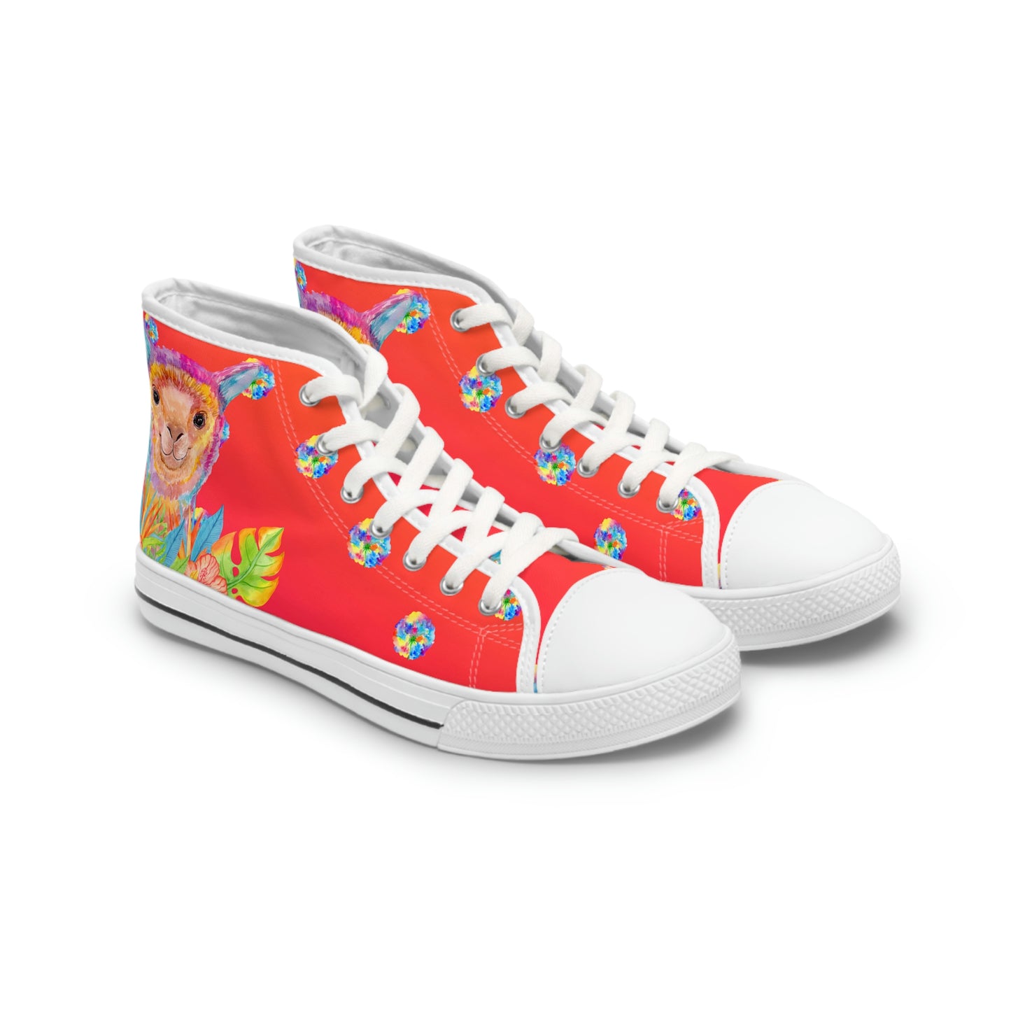 Cute Lama Women's High Top Canvas Shoes - Sneakers - White