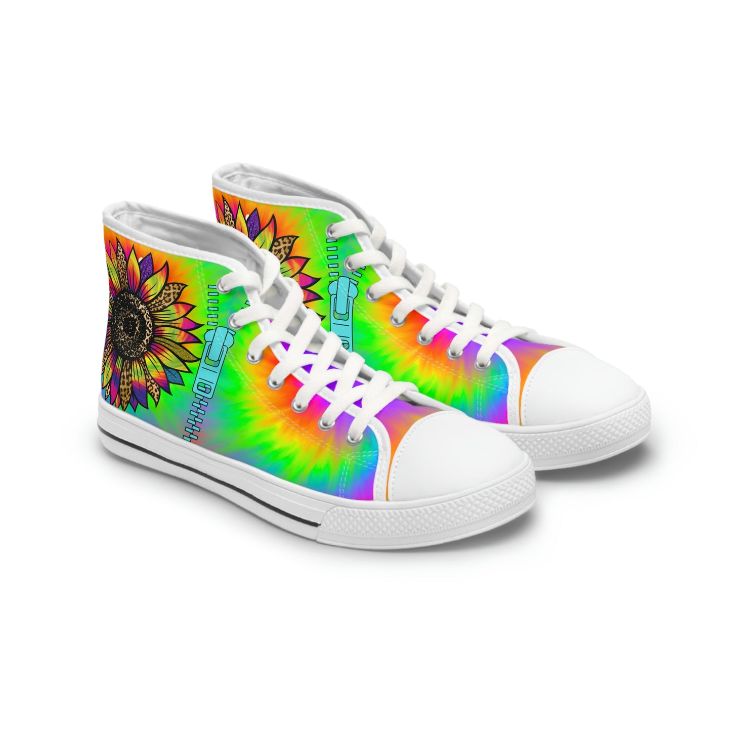 Rainbow Sunflower Women's High Top Canvas Shoes - Sneakers - White - Left and Right