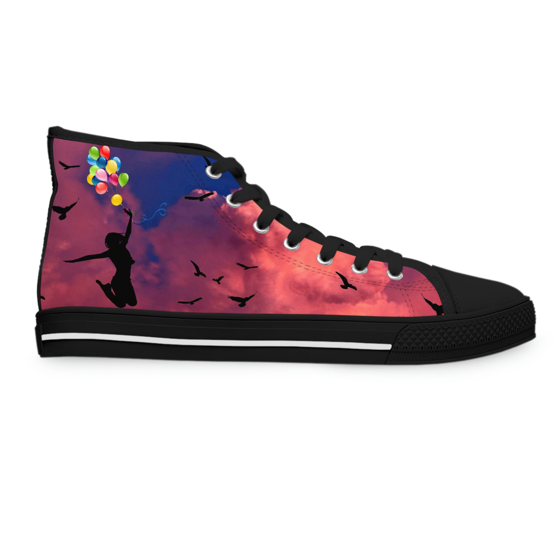 Girl With Balloons Women's High Top Canvas Shoes - Sneakers - Black - Right