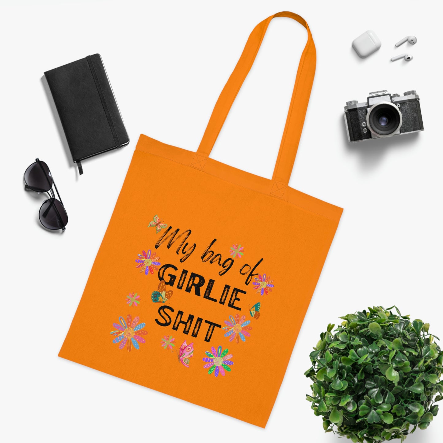 Girlie Shit Canvas Tote Bag | Reusable Grocery Bag | Shoulder Bag | Cute Tote Bag | Orange