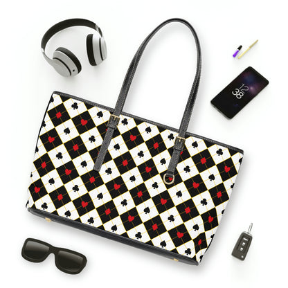 Black &amp; White Cards PU Leather Shoulder Bag - Leather Tote Bag