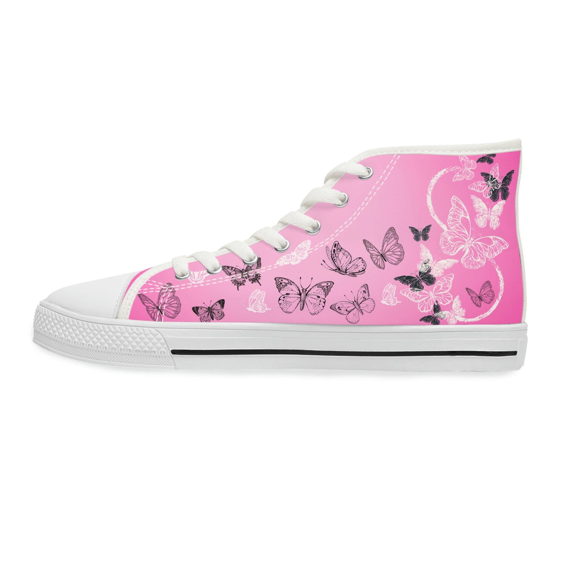 Pink Butterflies Women's High Top Canvas Shoes - Sneakers - White - Left