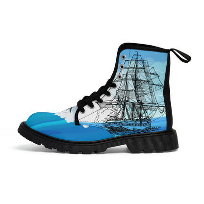 Ship On The Sea Men's Canvas Boots - Mens Boots - Black - Left